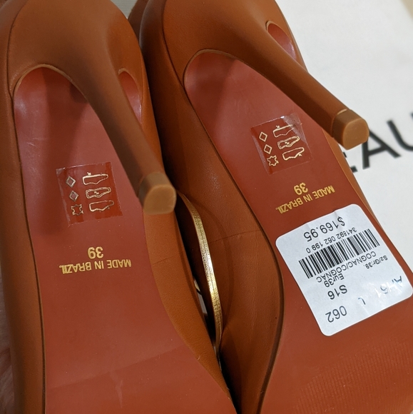 New tan leather Brazil designer lace-up 39 stiletto sandals - Picture 7 of 9